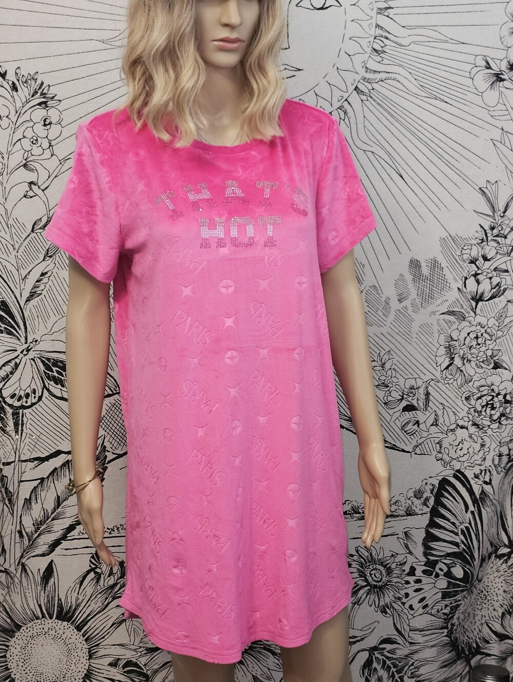 Y2K Paris Hilton Hot Pink Logo Night Shirt Dress Velour Sz Large 'That's Hot' - Picture 1 of 8